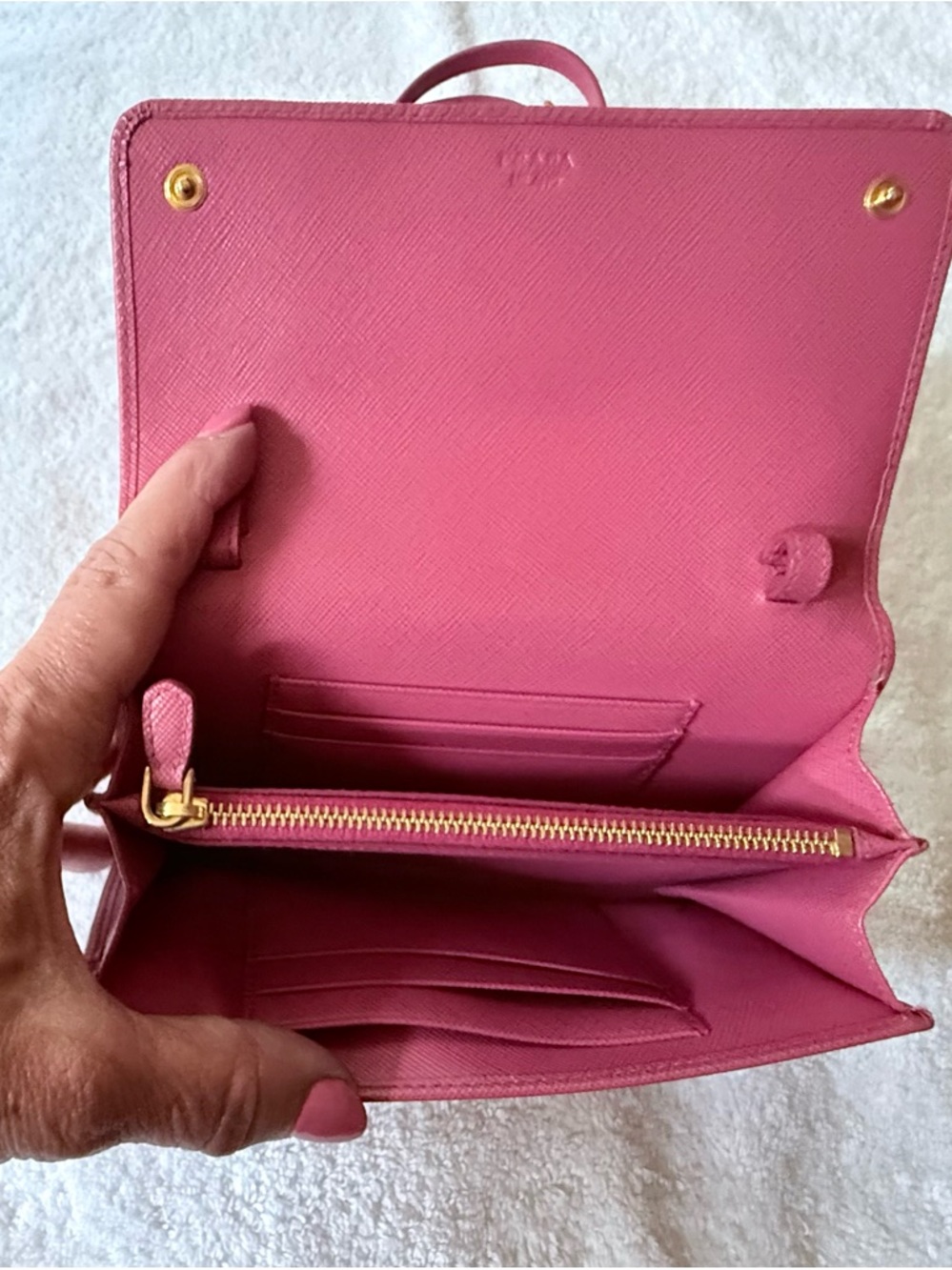 Prada Rose Pink Saffiano Bow Crossbody Wallet / Crossbody - Picture 7 of 16
